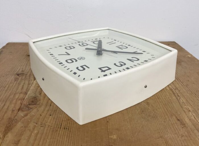 soviet industrial white bakelite factory wall clock from strela 1970s 11