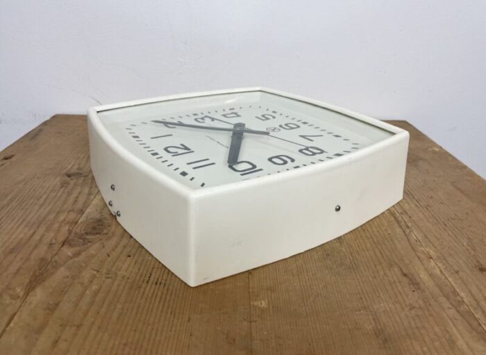 soviet industrial white bakelite factory wall clock from strela 1970s 8