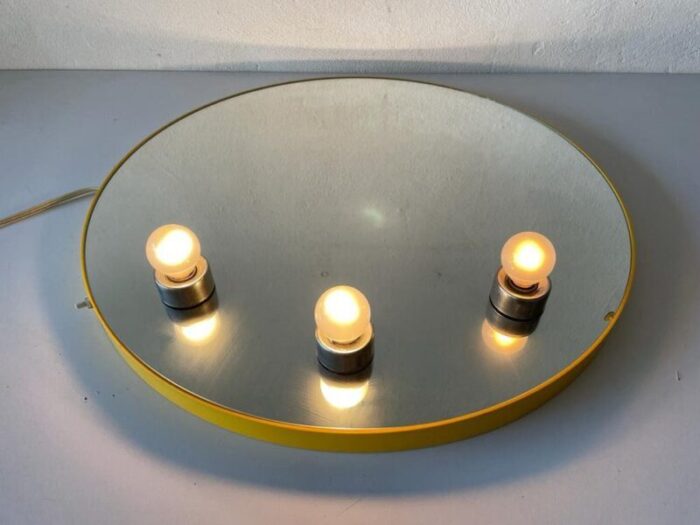 space age illuminated yellow round wall mirror from gedy italy 1970s 3