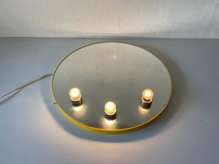 space age illuminated yellow round wall mirror from gedy italy 1970s 4