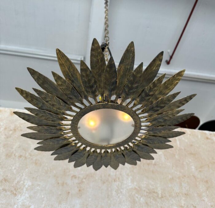 spanish 1950s gilt metal ceiling fixture 0121