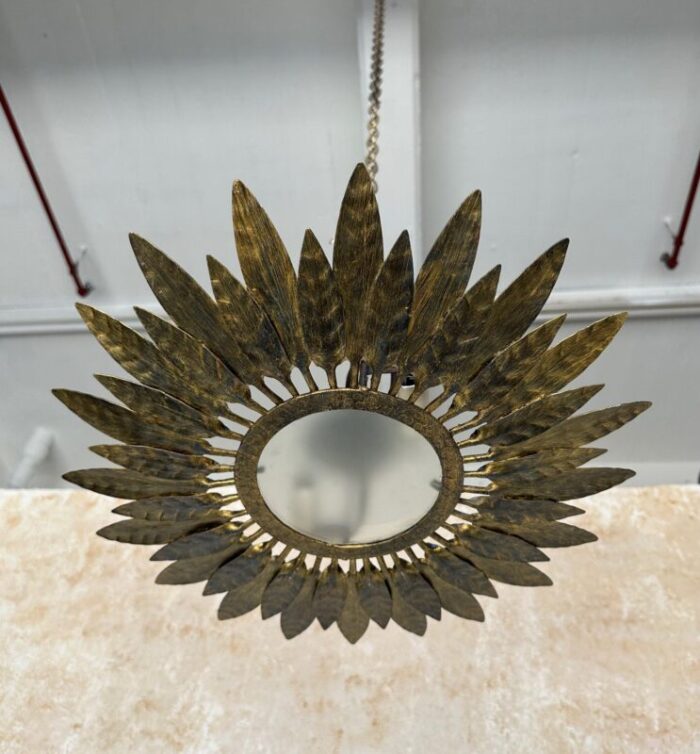 spanish 1950s gilt metal ceiling fixture 2177