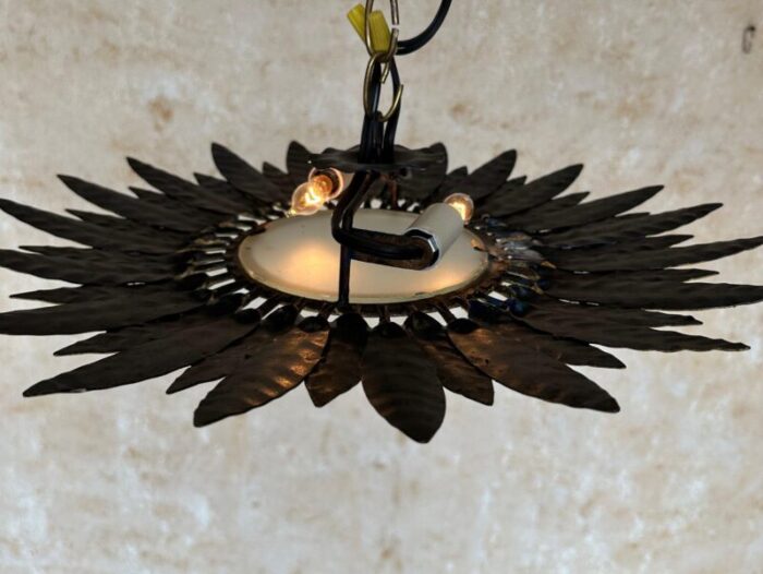 spanish 1950s gilt metal ceiling fixture 6831