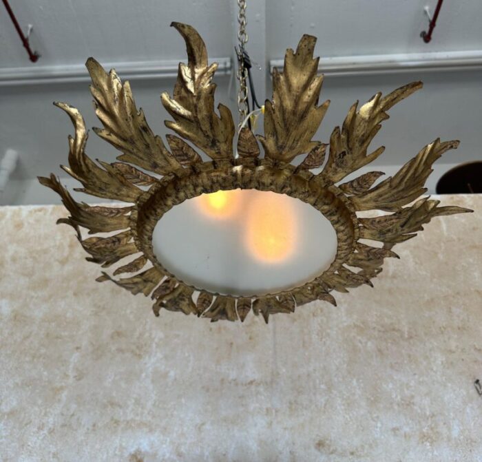 spanish 1950s gilt metal crown ceiling fixture 2849