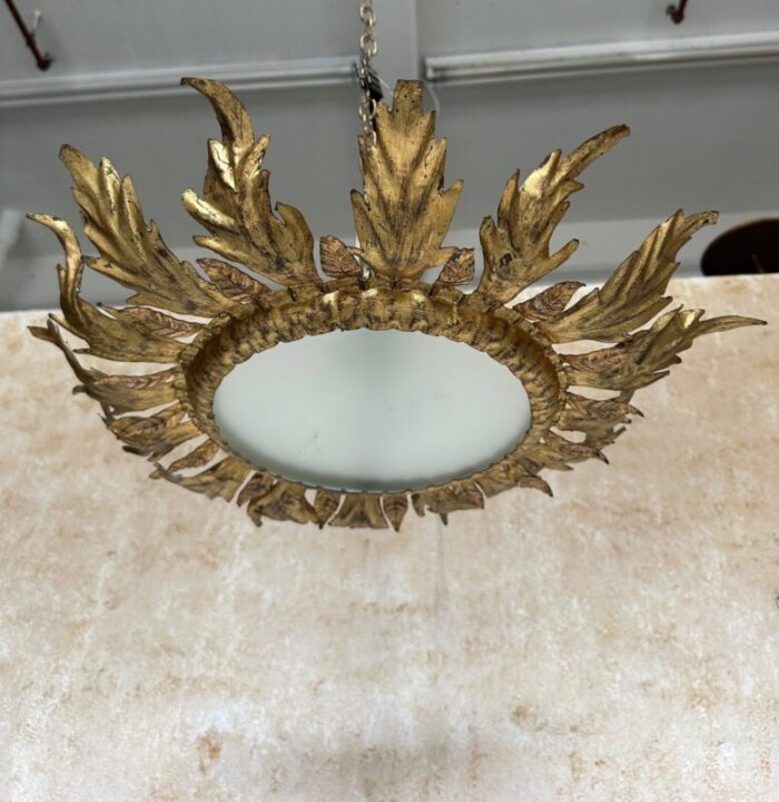 spanish 1950s gilt metal crown ceiling fixture 6325