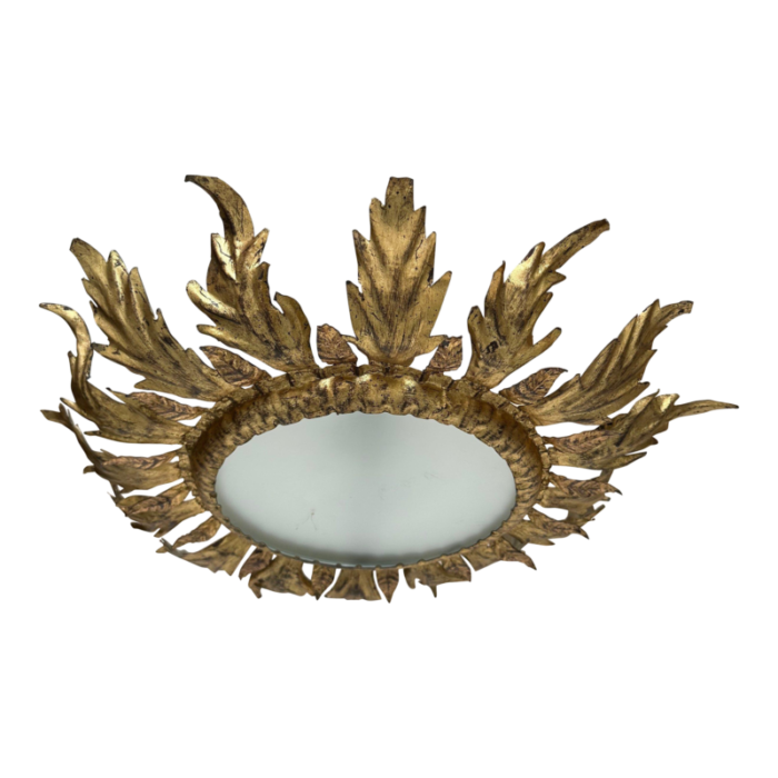 spanish 1950s gilt metal crown ceiling fixture 7838