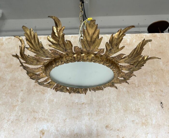 spanish 1950s gilt metal crown ceiling fixture 8926