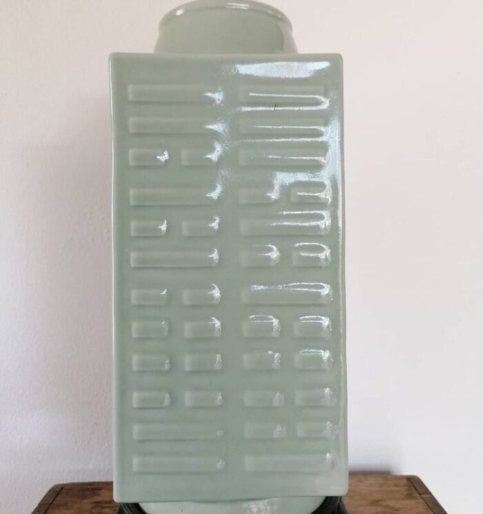 square celadon glazed trigram cong vase 20th century 7