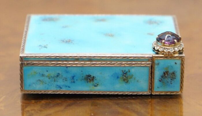 sterling silver diamond enamel powder compact with lipstick 1900s 3