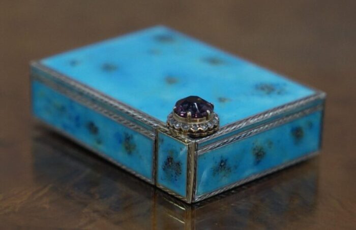 sterling silver diamond enamel powder compact with lipstick 1900s 6