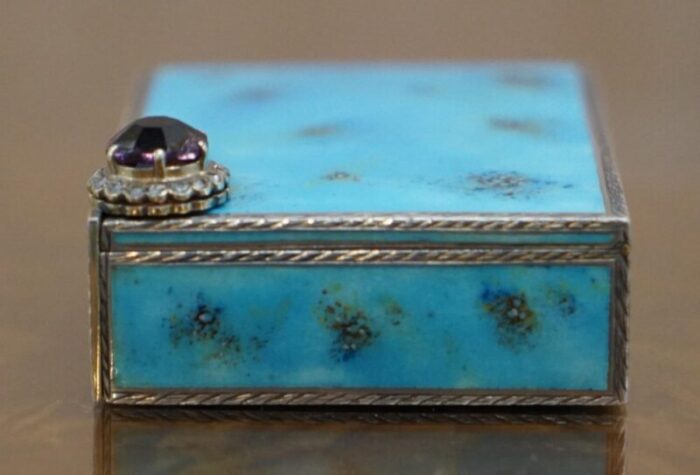 sterling silver diamond enamel powder compact with lipstick 1900s 7