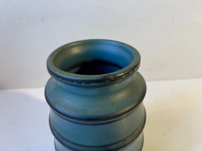 striped petrol blue ceramic vase by knabstrup 1960s 5