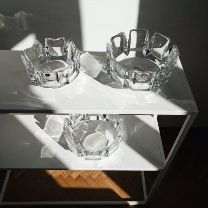 swedish corona crystal bowls by lars hellsten for orrefors 1970s set of 3 2