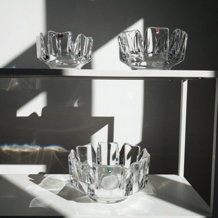 swedish corona crystal bowls by lars hellsten for orrefors 1970s set of 3 3