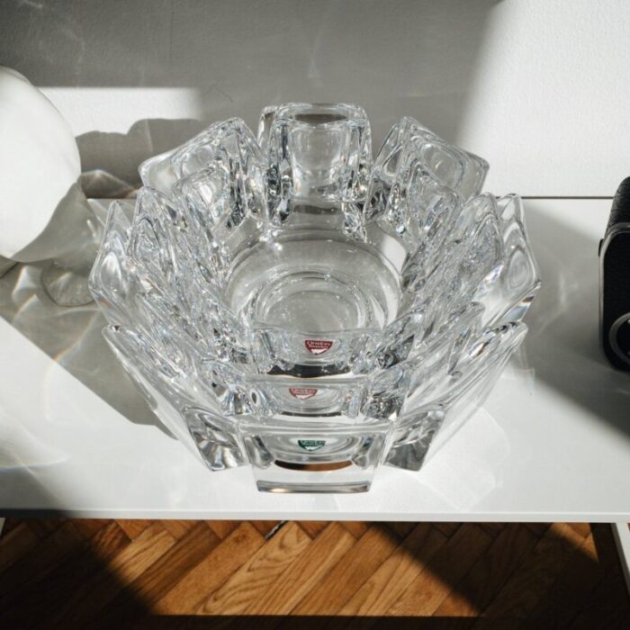 swedish corona crystal bowls by lars hellsten for orrefors 1970s set of 3 9