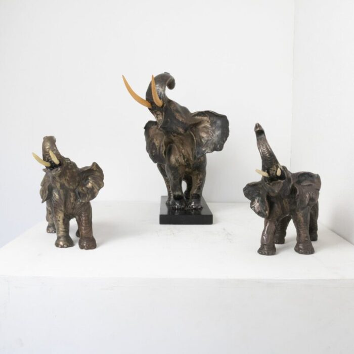 terracotta elephants in silver copper set of 3 1