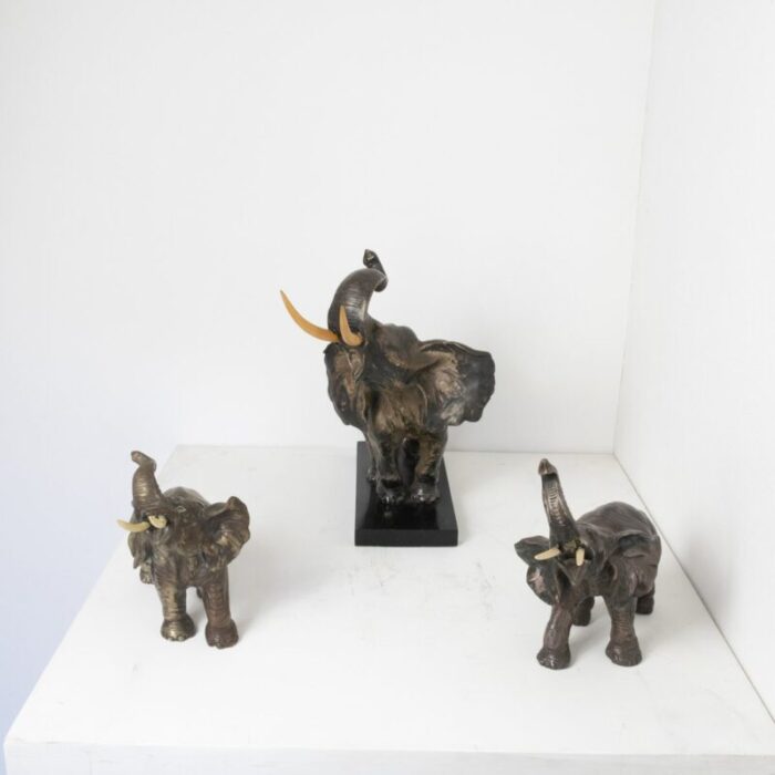 terracotta elephants in silver copper set of 3 7