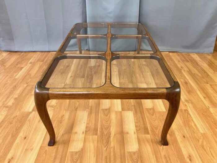 thomas saydah large walnut and glass coffee table signed and dated 1982 0132