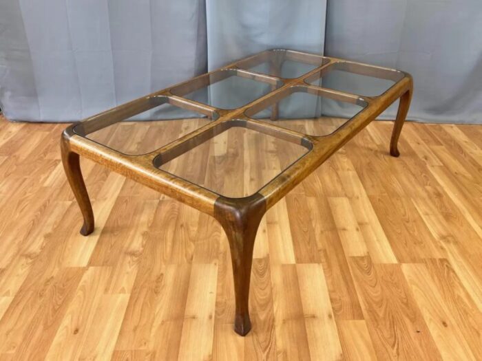 thomas saydah large walnut and glass coffee table signed and dated 1982 4873