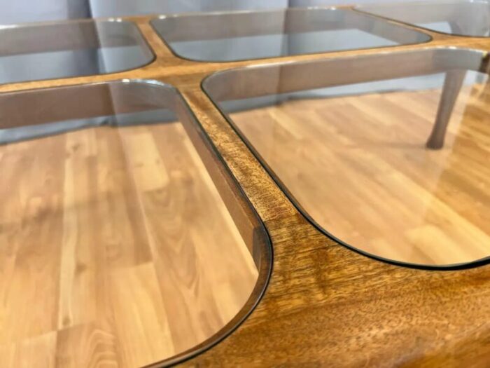 thomas saydah large walnut and glass coffee table signed and dated 1982 5180