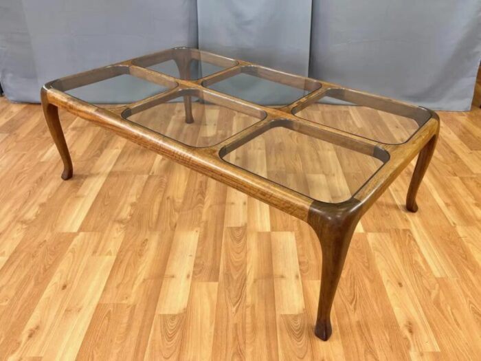 thomas saydah large walnut and glass coffee table signed and dated 1982 6515