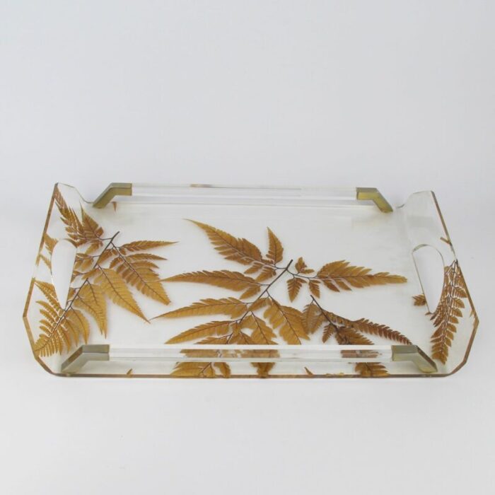 tray in methacrylate with dry leaves in the style of aldo tura 3