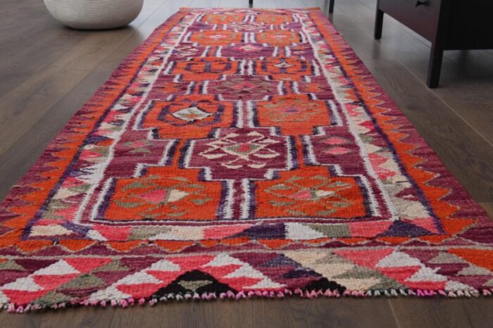 turkish handmade wool ikat oushak hallway runner rug 3