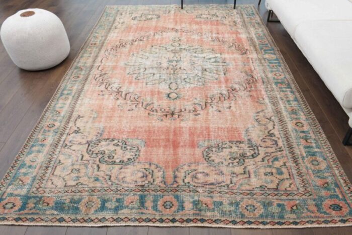 turkish handmade wool oushak area rug with floral pattern 1