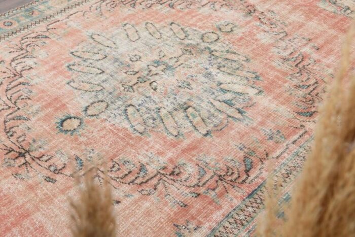 turkish handmade wool oushak area rug with floral pattern 2