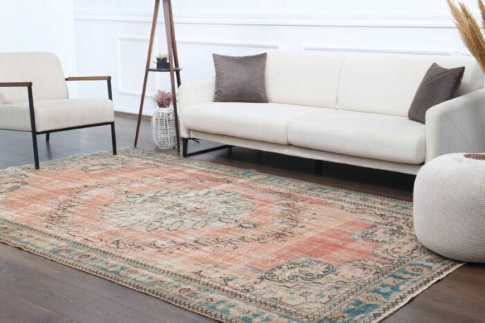 turkish handmade wool oushak area rug with floral pattern 3