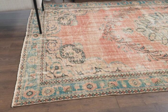 turkish handmade wool oushak area rug with floral pattern 5