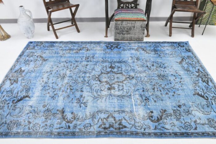 turkish vintage faded blue wool area rug 3