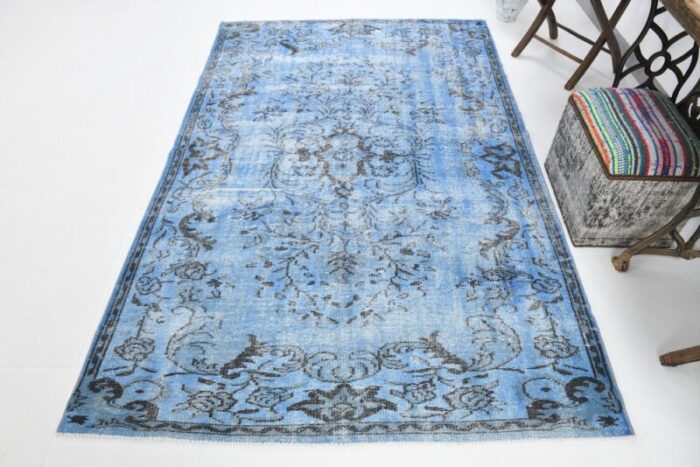 turkish vintage faded blue wool area rug 4