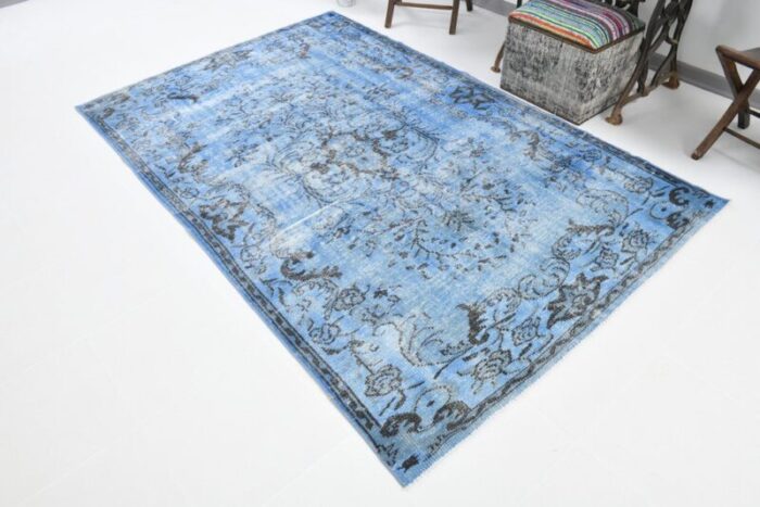 turkish vintage faded blue wool area rug 5