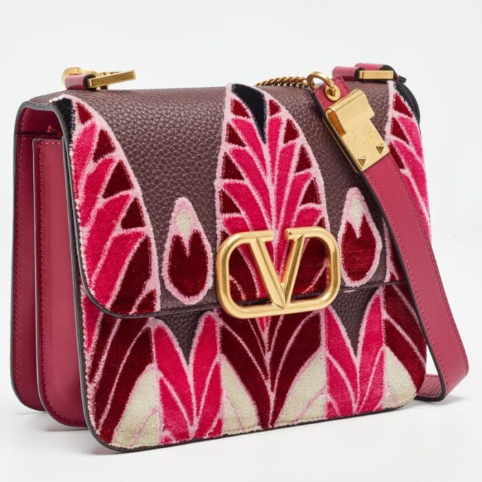 valentino pinkplum leather and velvet embroidered vsling shoulder bag 3189