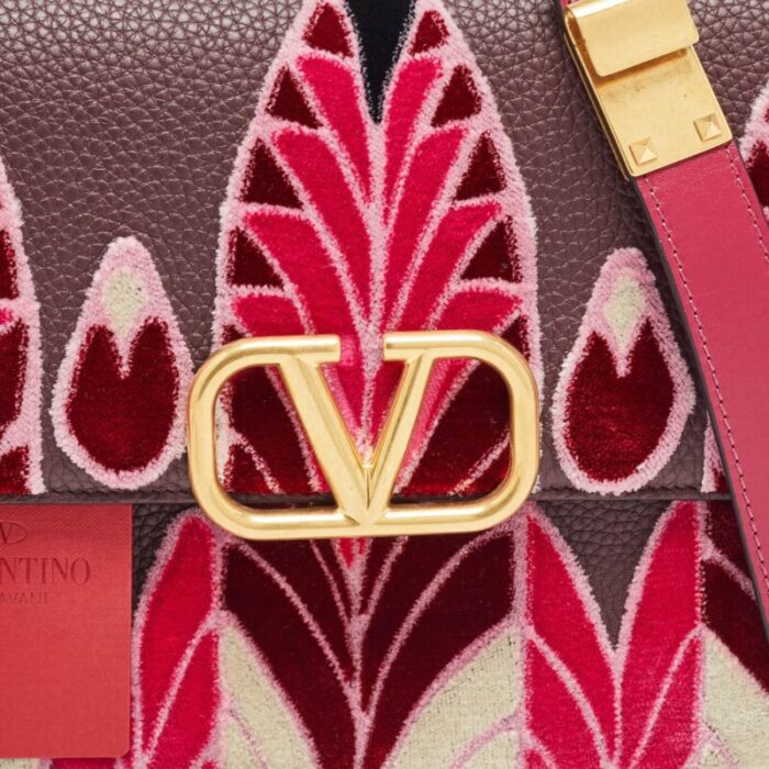 valentino pinkplum leather and velvet embroidered vsling shoulder bag 6169