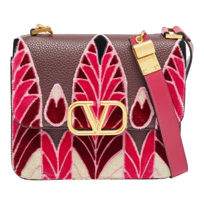 valentino pinkplum leather and velvet embroidered vsling shoulder bag 9845