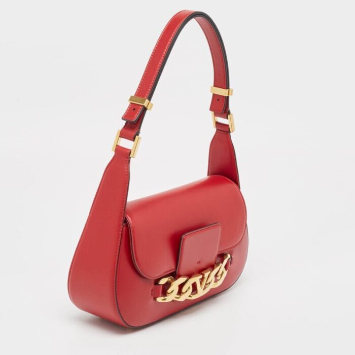 valentino red leather vlogo chain hobo 7199