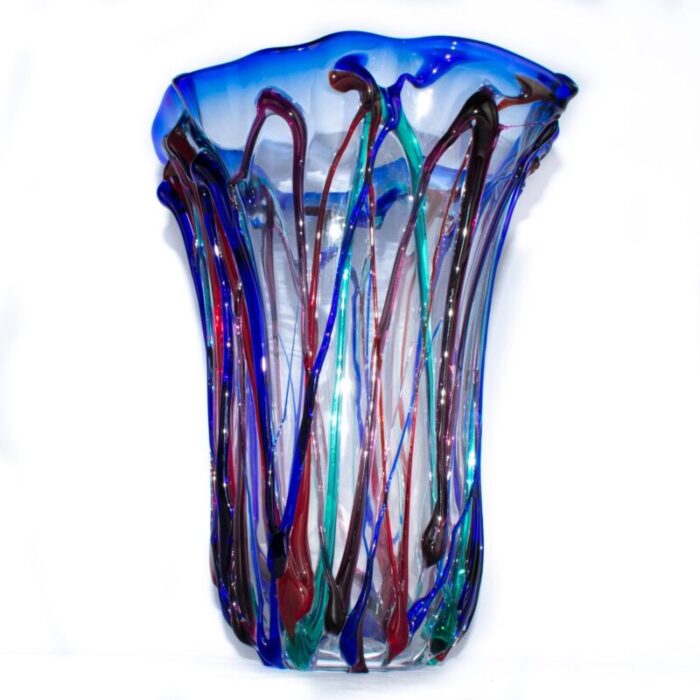 vase colored threads in murano glass by valter rossi for vrm 1