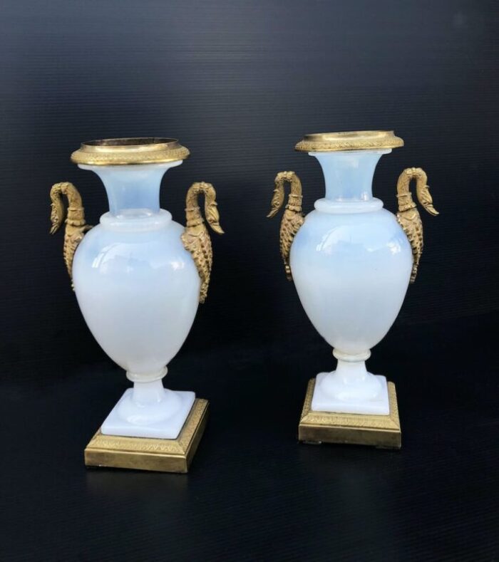 vases in opaline and bronze early 19th century set of 2 2