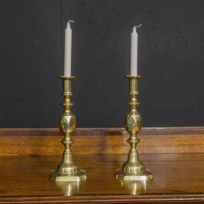 victorian queen of diamond brass candlesticks 1890s set of 2 10