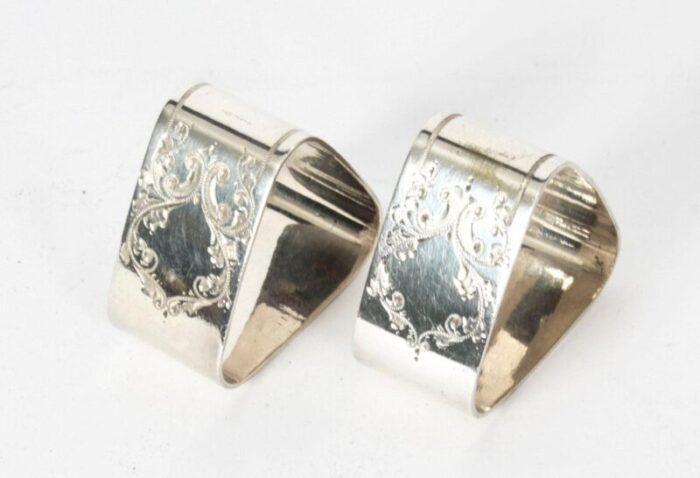 victorian silver plated napkin rings in case 19th century set of 3 2