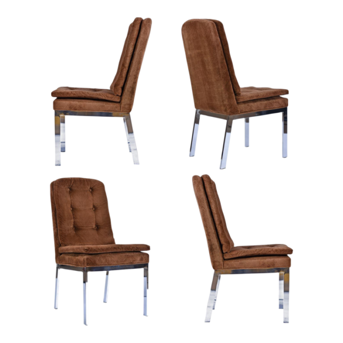 vintage 1970s design institute of america brown velvet chrome parsons chairs 0231