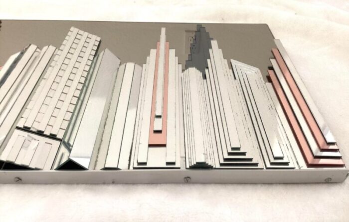 vintage 1980s 3d city skyline skyscraper cut stacked mirror wall sculpture wall art 1595