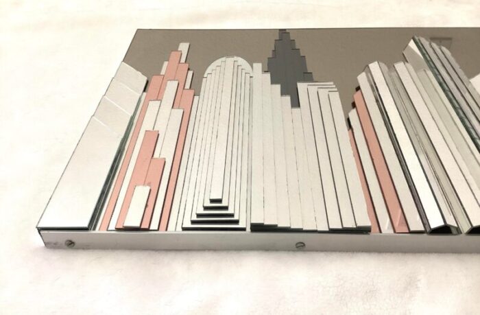 vintage 1980s 3d city skyline skyscraper cut stacked mirror wall sculpture wall art 1637