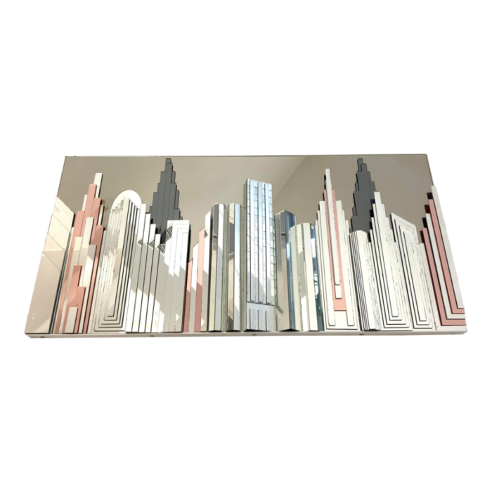 vintage 1980s 3d city skyline skyscraper cut stacked mirror wall sculpture wall art 6160