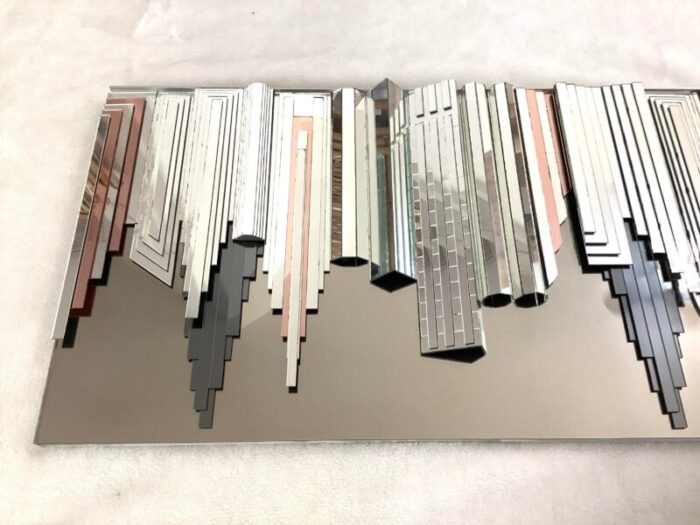 vintage 1980s 3d city skyline skyscraper cut stacked mirror wall sculpture wall art 6211