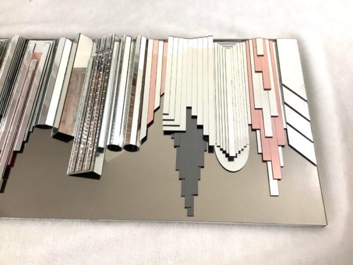 vintage 1980s 3d city skyline skyscraper cut stacked mirror wall sculpture wall art 7015