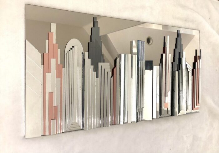 vintage 1980s 3d city skyline skyscraper cut stacked mirror wall sculpture wall art 7729