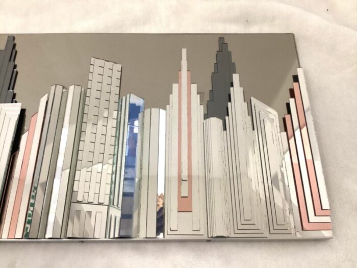 vintage 1980s 3d city skyline skyscraper cut stacked mirror wall sculpture wall art 7753